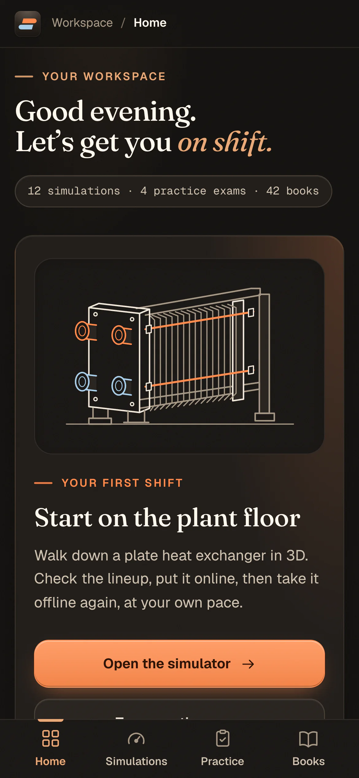 The study workspace home screen on a phone
